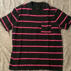American Eagle Outfitters Black and Pink Casual Striped Tee